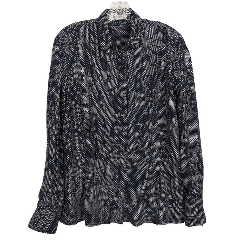 Ann Taylor long sleeve VINTAGE black white career pleated‎ blouse sz 8